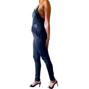 Black Sequin Frilled Jumpsuit - Small Size
